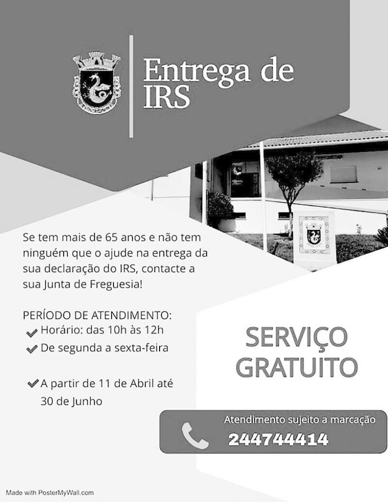 Entrega de IRS – serviço gratuito da Junta de Freguesia