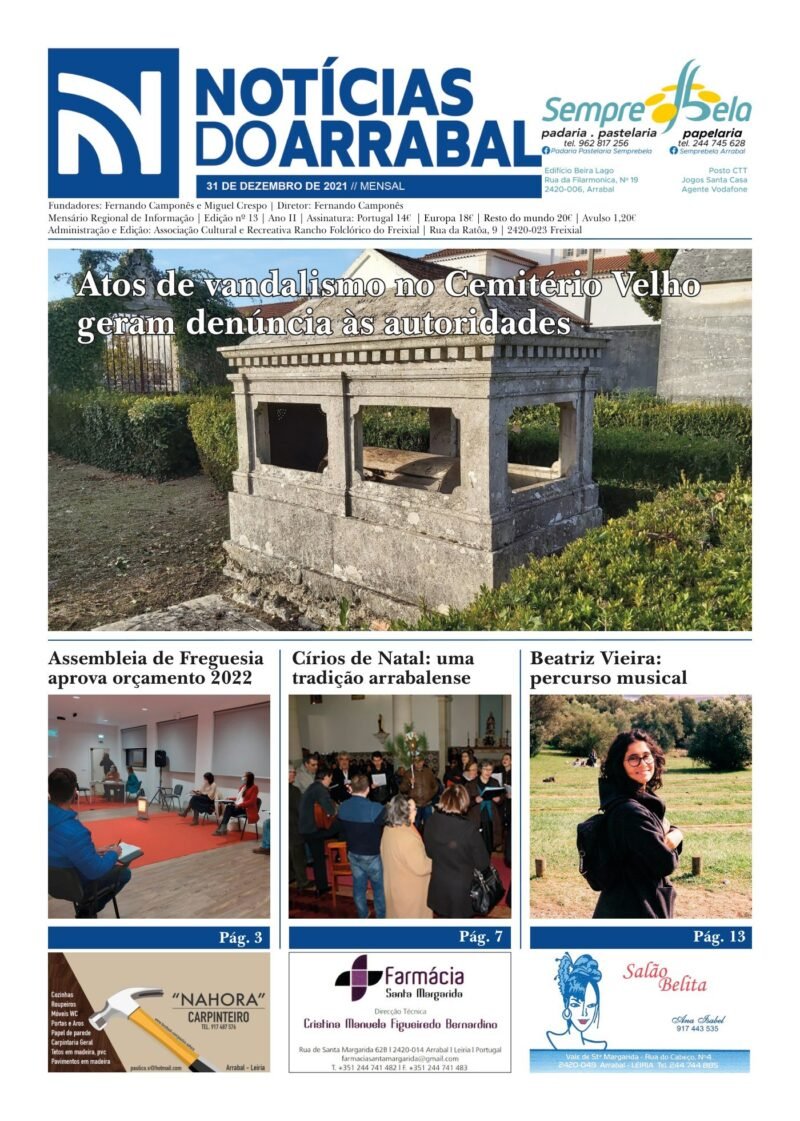 Capa — Notícias do Arrabal n.º 13 – dezembro de 2021