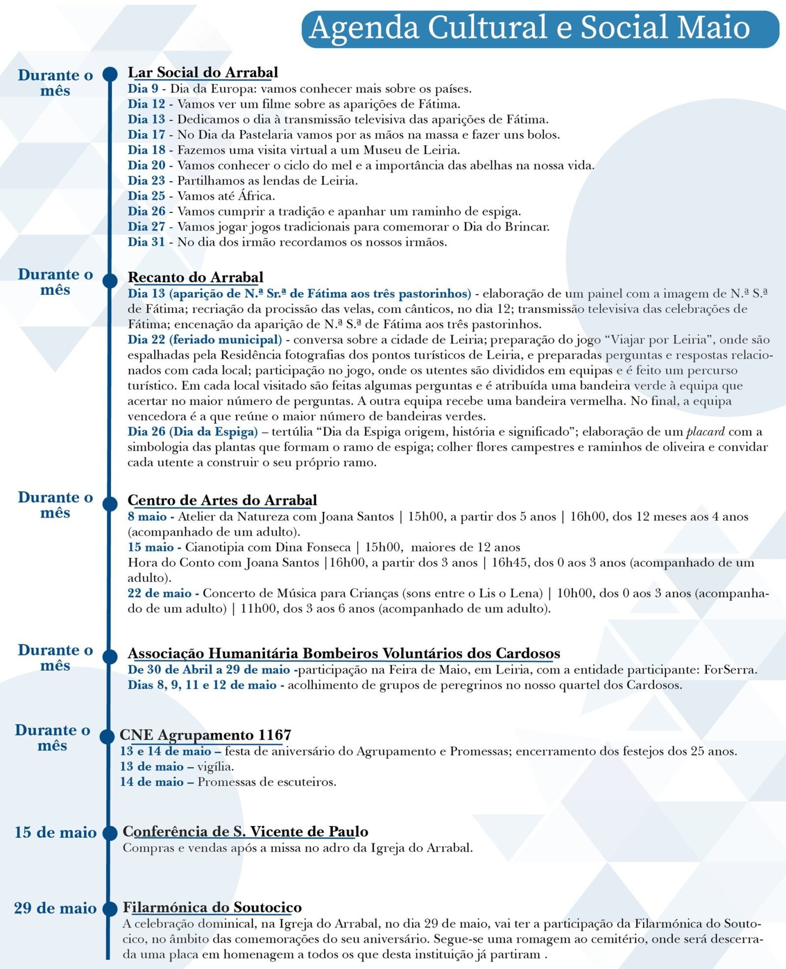 Agenda Cultural e Social Maio