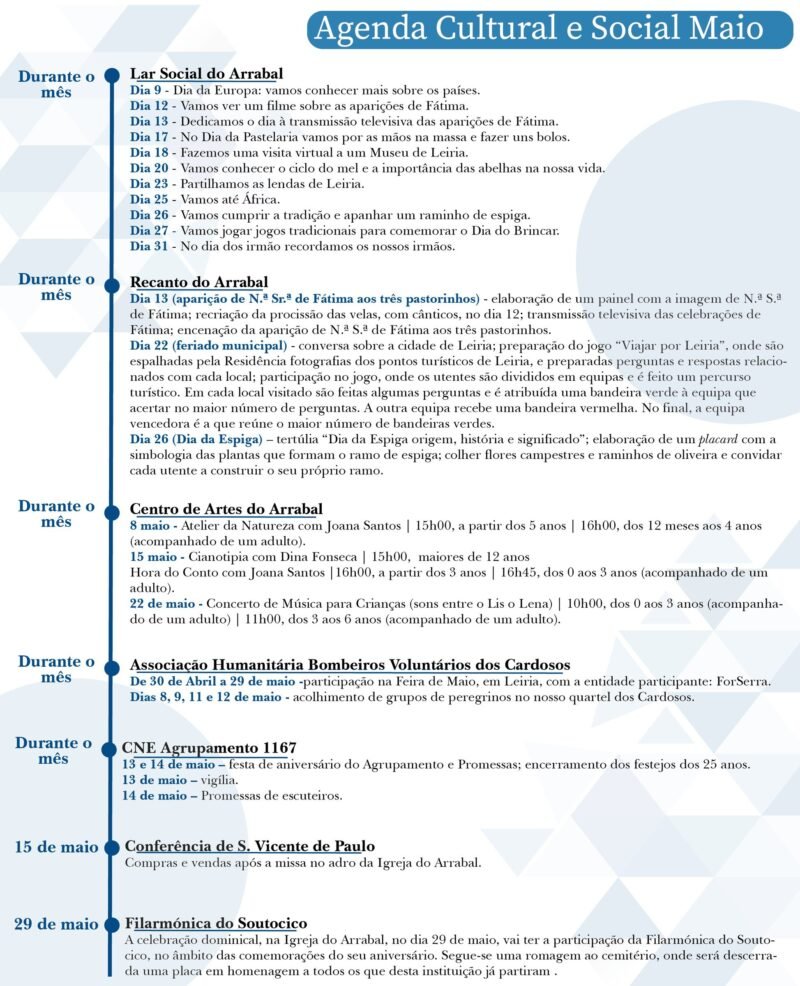Agenda Cultural e Social Maio