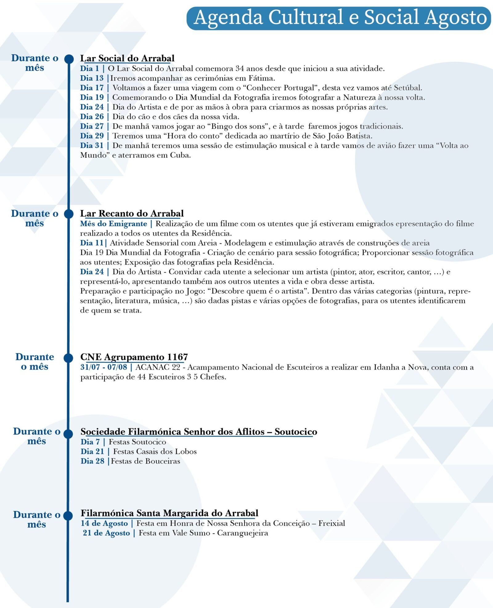 Agenda Cultural e Social Agosto