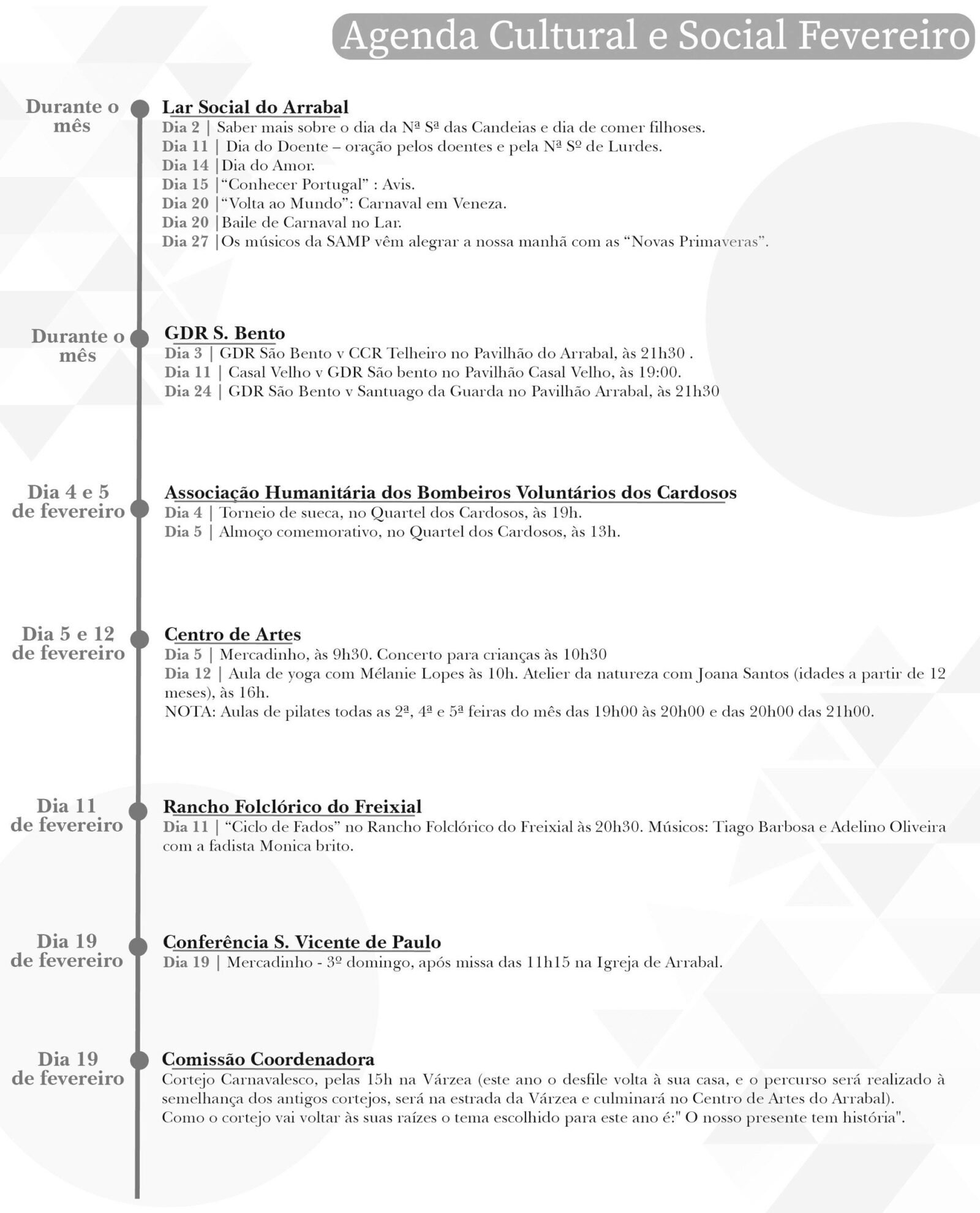 Agenda Cultural e Social de fevereiro