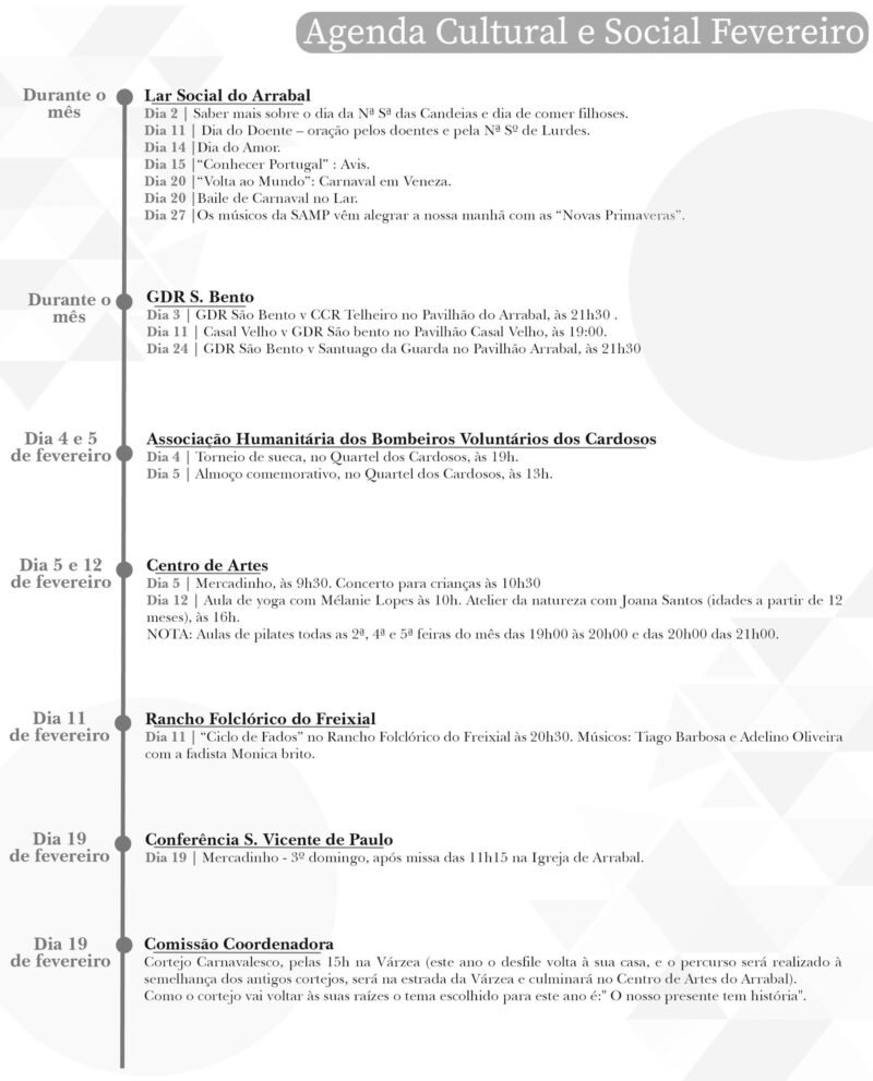 Agenda Cultural e Social de fevereiro