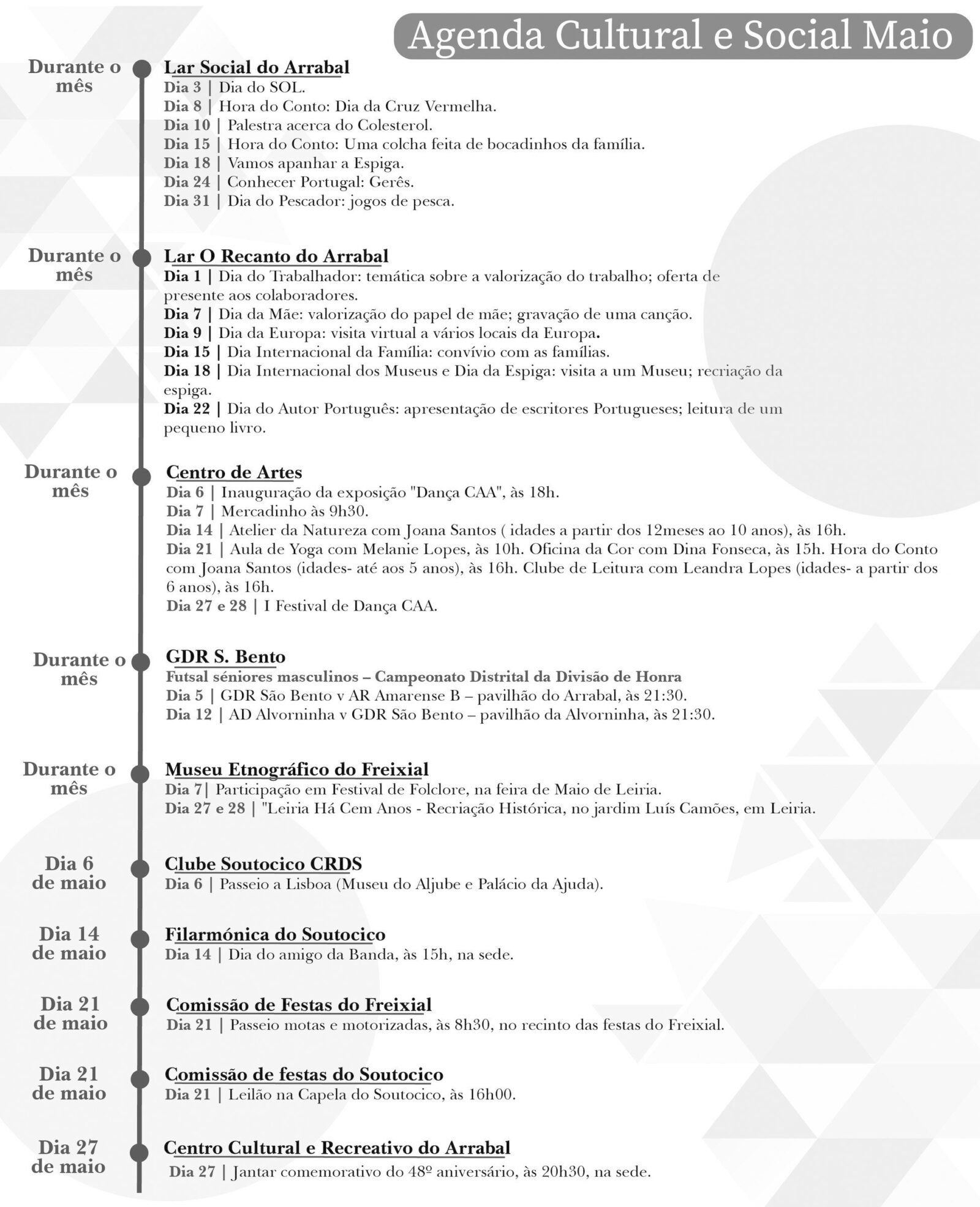 Agenda Cultural e Social Maio