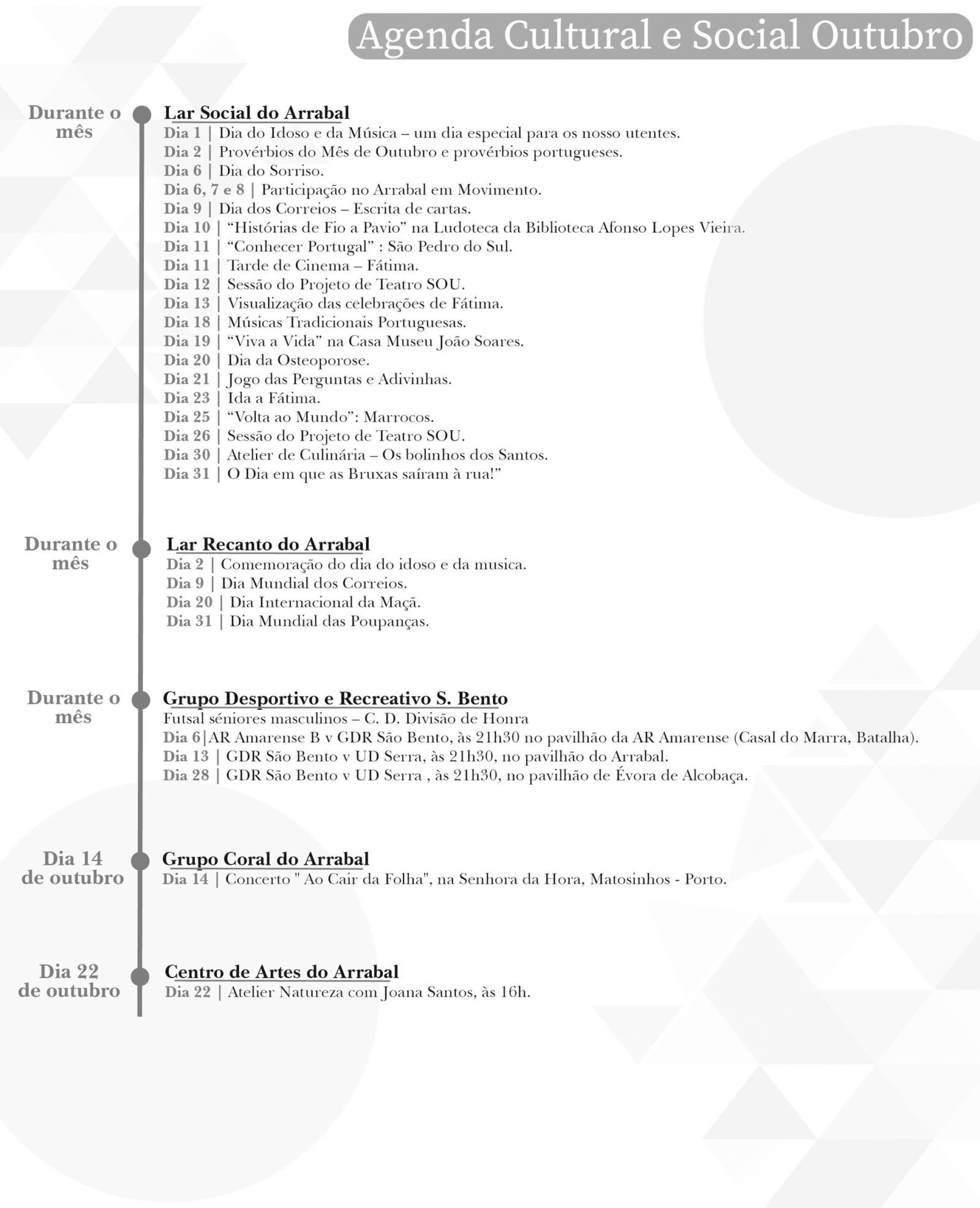 Agenda Cultural e Social de outubro