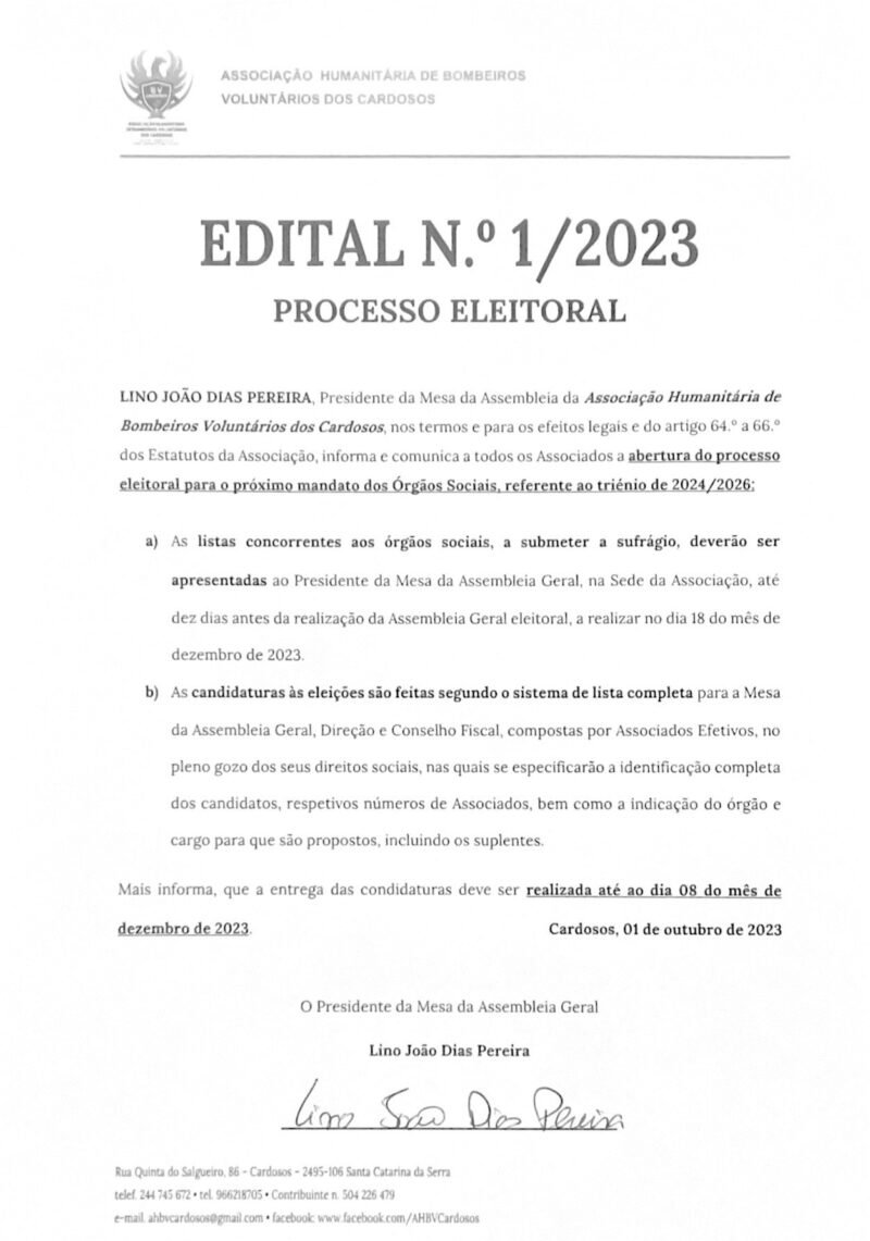 Edital n.º 1/2023 – Processo eleitoral