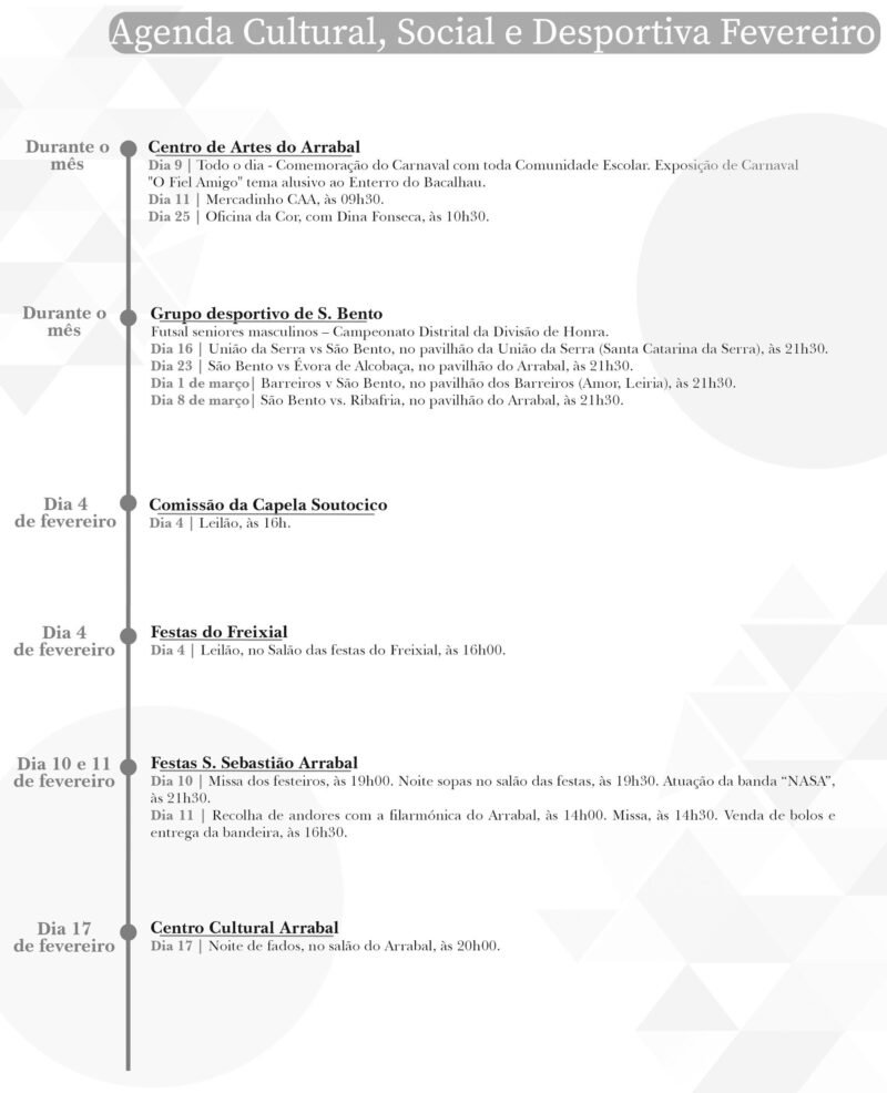 Agenda Cultural, Social e Desportiva de fevereiro